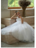 White Lace Tulle Wedding Flower Girl Dress